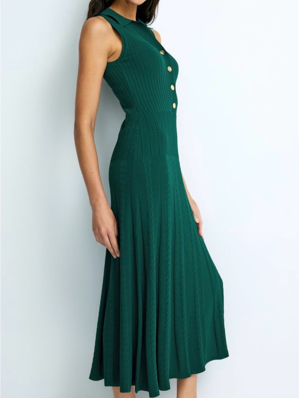 Sandro Teal Sleeveless Collared Maxi Dress with Gold Buttons - Picture 4 of 5
